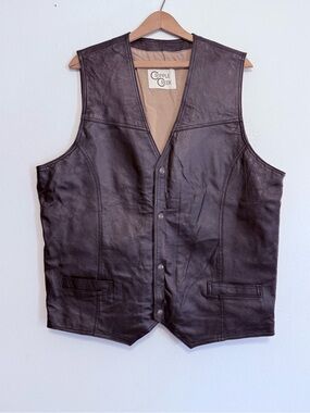 Cripple Creek Mens XL Leather Vest Snap Front Dark Brown - Missing Size Tag